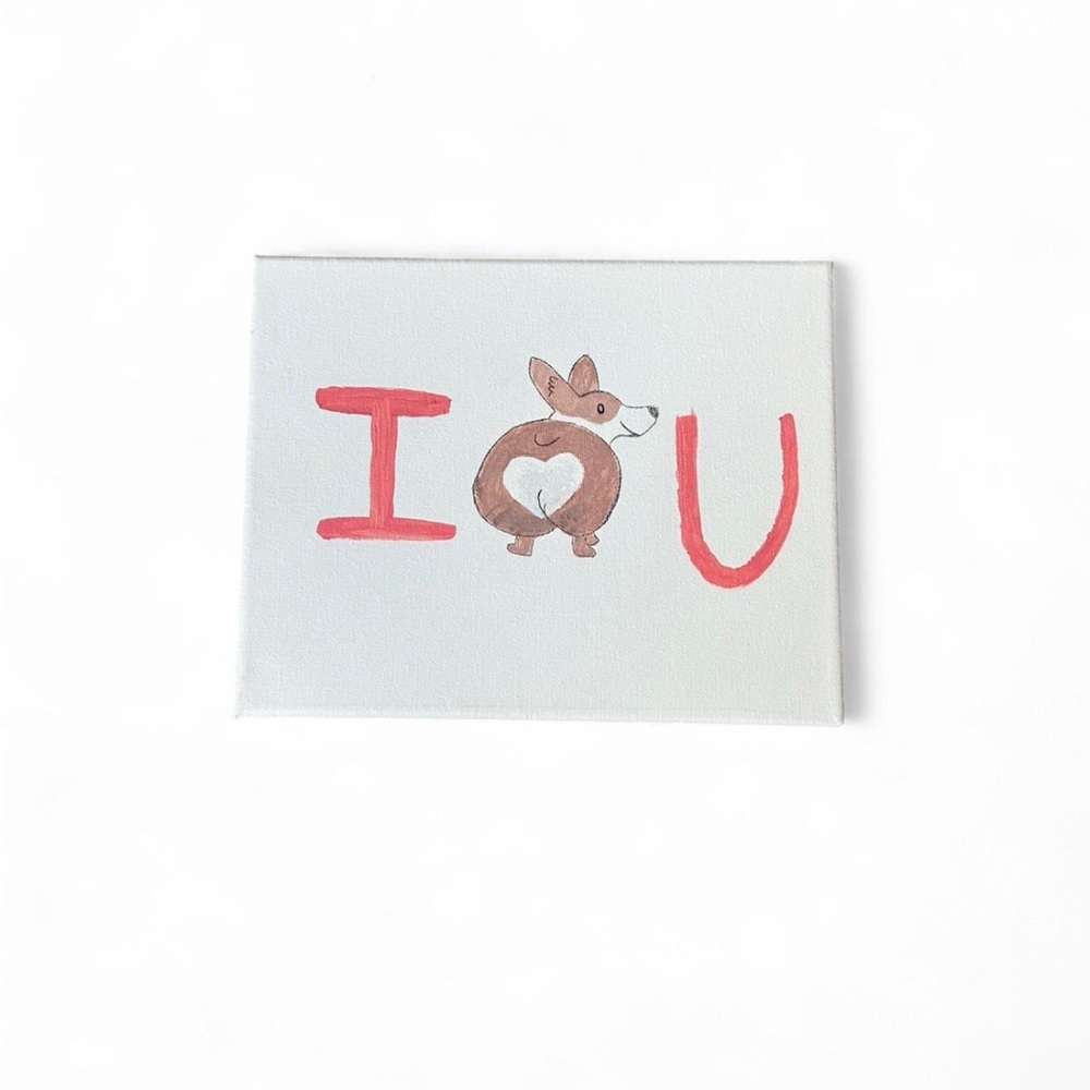Hand-Painted "I Love You" Corgi Canvas Artwork